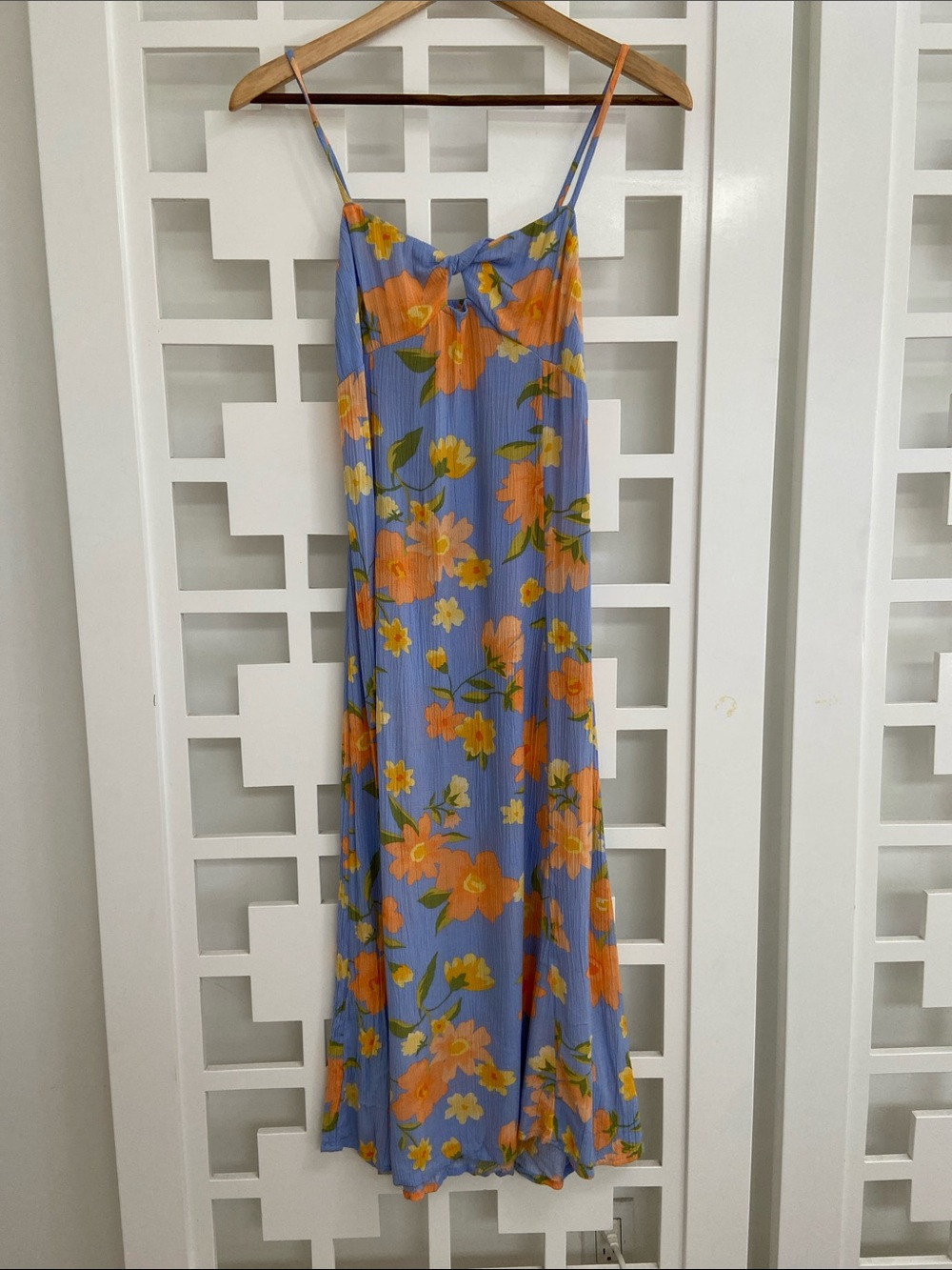 Billabong Blue Slip Dress with Orange Floral Print
